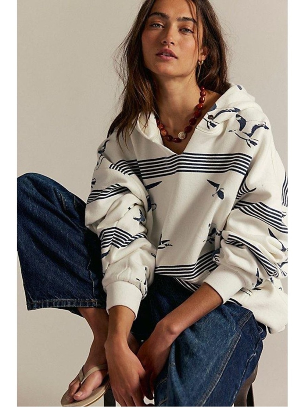 Free People It’s A Vibe Printed Oversized Hoodie Seagull Size Medium We the Free